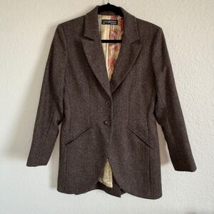 Peruvian Connection Womens 6 Brown Herringbone Wool‎ Alpaca Blazer Dark Academia